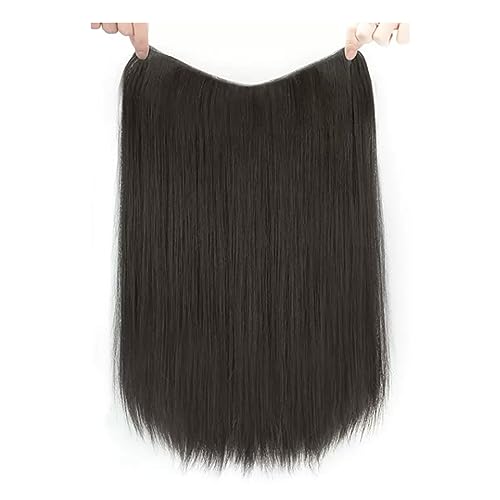 Schön V-förmige, seidige, natürliche, flauschige Haarverlängerung, einteilig, U-Teil, synthetische, gerade Clips im Haarteil for Frauen Echte Perücke (Color : Black A, Size : L) von BybAgs