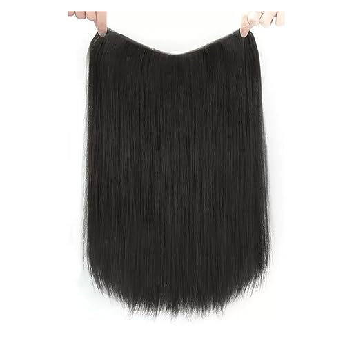 Schön V-förmige, seidige, natürliche, flauschige Haarverlängerung, einteilig, U-Teil, synthetische, gerade Clips im Haarteil for Frauen Echte Perücke (Color : Black B, Size : L) von BybAgs