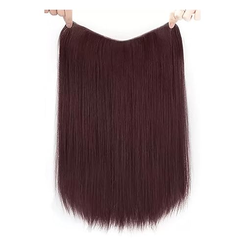 Schön V-förmige, seidige, natürliche, flauschige Haarverlängerung, einteilig, U-Teil, synthetische, gerade Clips im Haarteil for Frauen Echte Perücke (Color : Brown A, Size : L) von BybAgs