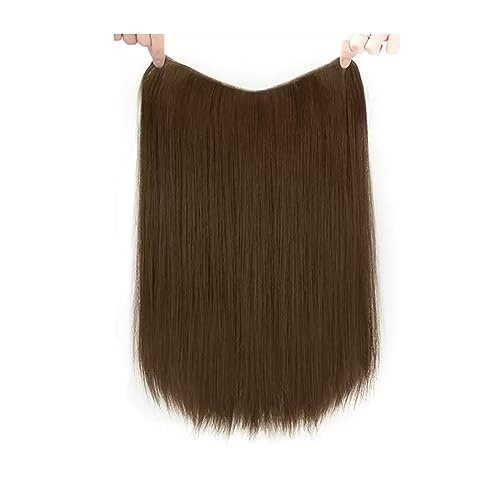 Schön V-förmige, seidige, natürliche, flauschige Haarverlängerung, einteilig, U-Teil, synthetische, gerade Clips im Haarteil for Frauen Echte Perücke (Color : Brown B, Size : S) von BybAgs