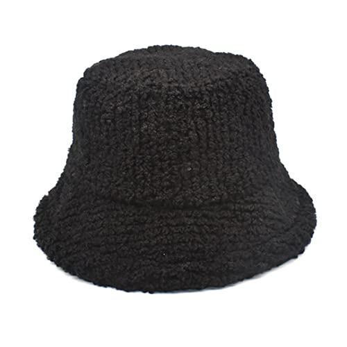 Cord Gestreifte Fischerhüte Herbst Winter Lammwolle Fischerhut Outdoor Reisen Warme Mütze Black Bucket Hat 56-58cm von Byblos