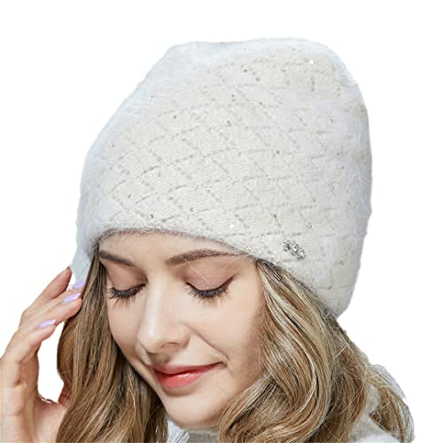 Damen Wintermützen Angora Wolle Warme Mütze Mädchen Classic Diamond Lattice Skullies & Beanies C06 One Size 54cm-60cm von Byblos