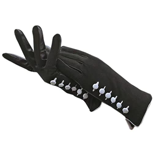KMMBBTY Winter Damen Touchscreen Leder Wildleder Handschuhe Outdoor Winddichte Warme Motorradhandschuhe mit 6 Knöpfen Black 8 von Byblos