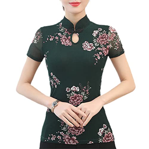 Sexy Cheongsam Shirt Vintage Blume Frauen chinesische traditionelle Qipao Bluse Sommer Kurzarm Tops B S von Byblos