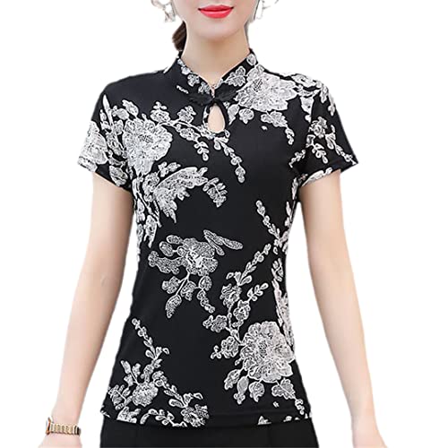 Sexy Cheongsam Shirt Vintage Blume Frauen chinesische traditionelle Qipao Bluse Sommer Kurzarm Tops D XL von Byblos