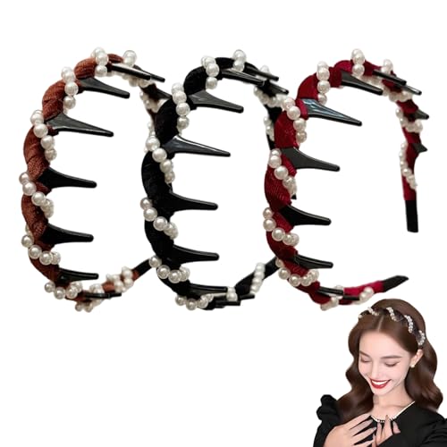 BybuSec 3 Stück Vintage High Cranium Kunstperle Haarband Elegante Perlen Stirnbänder für Frauen Perlen Braut Haarreifen Anti-Rutsch Stirnbänder mit Zähnen, dekorative Haarbänder für Party oder Alltag BybuSec 3 Stück Vintage High Cranium Kunstperle Haarband Elegante Perlen Stirnbänder für Frauen Perlen Braut Haarreifen Anti-Rutsch Stirnbänder mit Zähnen, dekorative Haarbänder für Party oder Alltag von BybuSec