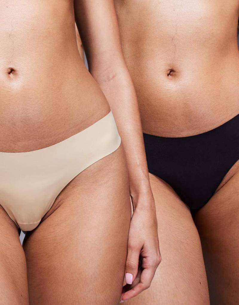 Bye Bra - 2er-Pack unsichtbare Tangas in Schwarz und Beige-Bunt von Bye Bra