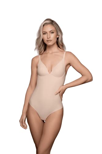 Bye Bra Skulptur Bodysuit, Drahtloser Bodysuit, drahtlose Tassen, lasergeschnittene Kante, Hohe Kontrolle, Shapewear für Frauen, 2 Farben, S-XXL von Bye Bra