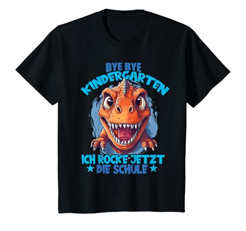 Kinder Bye Bye Kindergarten mit Dino Schulkind Zur Einschulung T-Shirt von Bye Schulkind Einschulung Kindergarten Dino Design