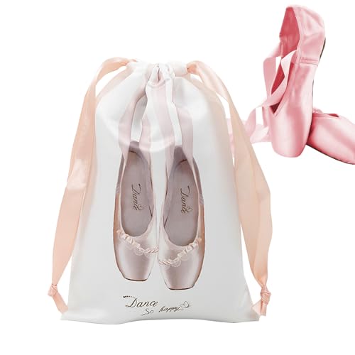 Byeaon Schuhbeutel zur Aufbewahrung | Satin-Tanzschuhtasche mit Kordelzug | Satin staubdicht Ballett-Zubehör waschbar leicht Organizer Taschen für Tänzer Geburtstag Mädchen Frauen, champagnerfarben von Byeaon