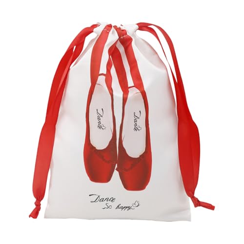 Byeaon Schuhbeutel zur Aufbewahrung | Satin-Tanzschuhtasche mit Kordelzug | Satin staubdicht Ballett-Zubehör waschbar leicht Organizer Taschen für Tänzer Geburtstag Mädchen Frauen, rot, Refer to von Byeaon