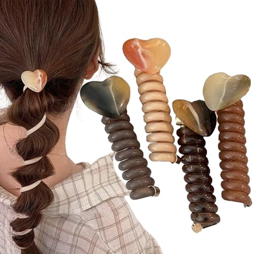 Herzförmiger gerader Telefonkabel-Pferdeschwanz-Halter, elastisches Haar-Accessoire, spiralförmige Haargummis, leicht und bequem, 8 x 2 x 2 cm, für Teenager-Mädchen von Byeaon