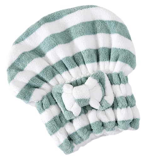 Schnell trocknendes Handtuch, gestreifte Haarwickel, Haartrocknungskappe, einfach zu bedienen und reisefreundlich, sichere Passform mit Knopfschlaufe, 26 x 25 x 2,5 cm, für Frauen und Mädchen von Byeaon