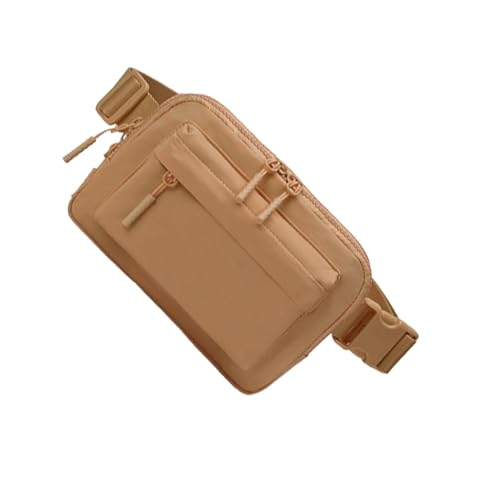 Tasche mit 4 Reißverschlüssen, modische Schultertasche, Reise-Hüfttasche, leicht und bequem, stilvoll und praktisch, 20 x 14 x 3 cm, zum Wandern, Radfahren und Joggen, hellbraun, Refer to description von Byeaon