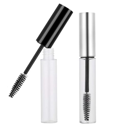 BinPhorm Leere Mascara Tube, 2 PCS 10ml Nachfüllbare Mascara Flasche mit Wimpern Zauberstab, Wasserabweisend, Schwarz, Silber von BinPhorm