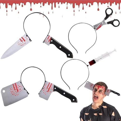 Blutige Schere Messer im Kopf 3TLG Halloween Grusel Accessoires Set Spritze Horror Haarreif mit 30pcs Halloween Zombie Scars Tattoo Küchenmesser Schlüssel für Gruselkostüm Zombie Blutige Schere Messer im Kopf 3TLG Halloween Grusel Accessoires Set Spritze Horror Haarreif mit 30pcs Halloween Zombie Scars Tattoo Küchenmesser Schlüssel für Gruselkostüm Zombie von Byffoer