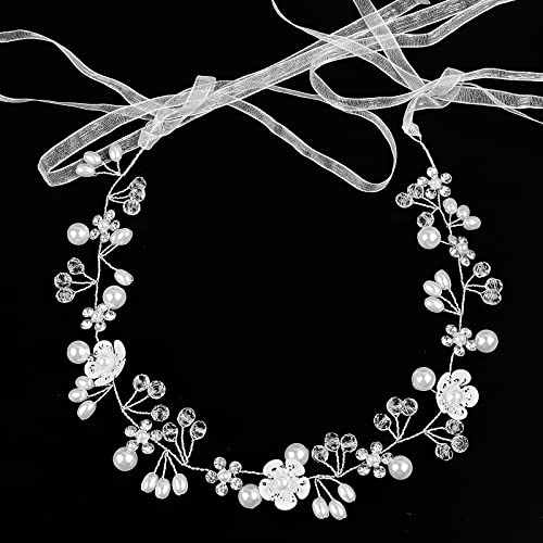 Haarschmuck Kommunion Mädchen, Weiße Blume Kopfschmuck Haarschmuck Braut Haarreif Hochzeit Braut Kind Perlen Haarschmuck Kristall Braut Hochzeit Haarschmuck für Brautjungfern Damen Mädchen (Silber) von Byffoer