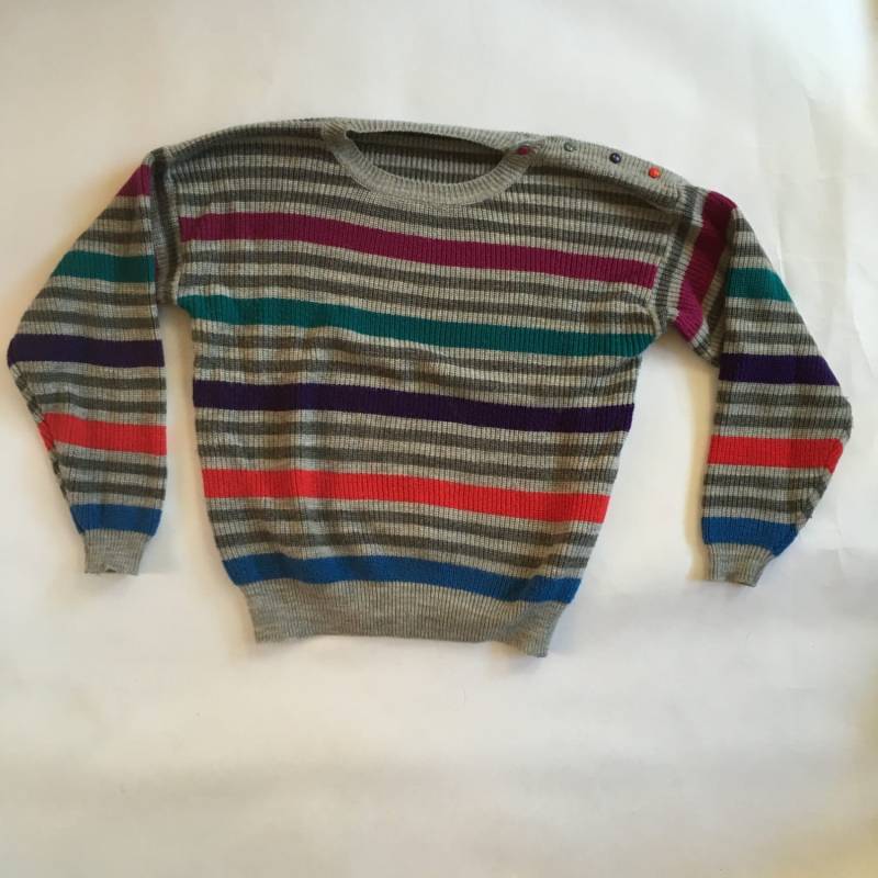 Multi Color Gestreift Grau Pullover von BygoneApparel