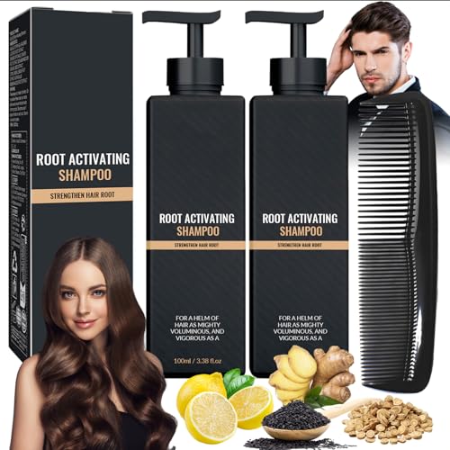 2 Stück Root Activator Shampoo, Shampoo mit Kamm, Root Shampoo, Pflanzliche Inhaltsstoffe, Glatte und Glänzende/Kräftige Haarwurzeln, Herren- und Damenshampoo von Byhsoep