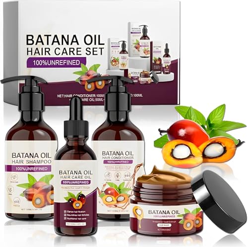 4 Stück Batana Öl Haare 50 ml,Batana Shampoo 100ML,BAtana Haarmaske 100ml,BAtana Conditioner 100ml,100% Rein Natürlich Batana Öl Set für Haarwachstum und Hautpflege für Männer Frauen von Byhsoep