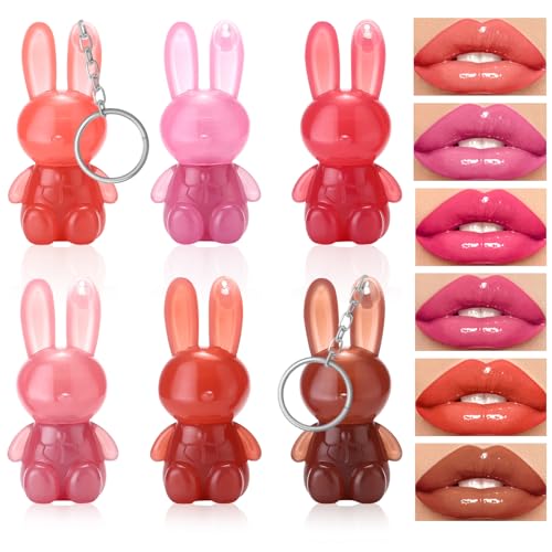 6 Farben Hasen Lipgloss, Hasen Lipgloss Anhänger, Lippenstift Rabbit, 2-In-1-Schlüsselanhänger-Lippenstift, Mini LIpgloss, Erzeugt Feuchte Lippenfarbe,Für Mädchen Frauen von Byhsoep