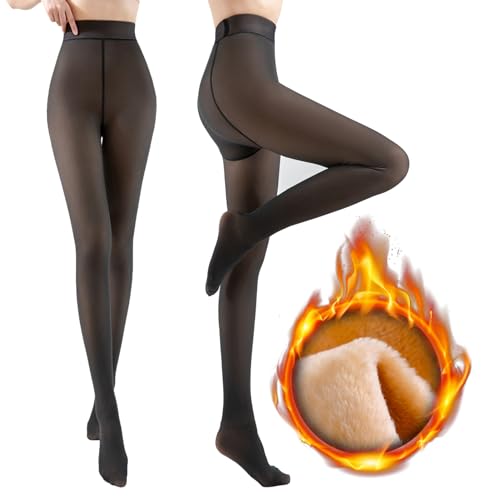 Byhsoep Thermostrumpfhosen für Damen,Fleece Translucent Tights,Winter Strumpfhosen Damen Gefüttert,Gefütterte Strumpfhose,Wärmende Fleece Leggings für Damen (S-M, Schwarz 300g, für -5 ~-10 ℃) von Byhsoep