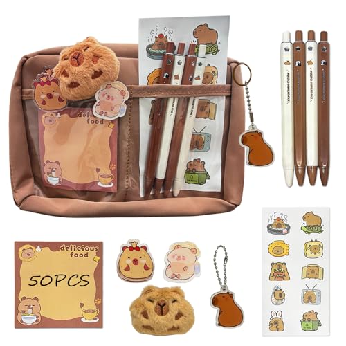 Byhsoep Wasserschwein Schreibwaren Set, Wasserschwein Schreibset Koffer, Wasserschwein Federmäppchen mit Inhalt, Niedliches Schreibwarenset für Büro, Schule, Studenten, Kinder von Byhsoep