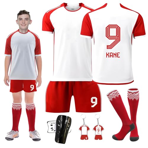 Trikot für Kinder,Outdoor Football Jersey Trikots,Heimtrikots/Auswärtstrikots Trikot Fußballtrikot für Kinder,Trikot T-Shirt Shorts Socken und Schienbeinschoner Set von Byhsoep