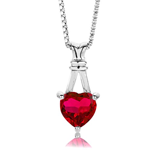 ByJoy Damen-Kette Mit Anhänger 925 Sterling- Silber Herzschliff Rot Rubin 45cm von Byjoy