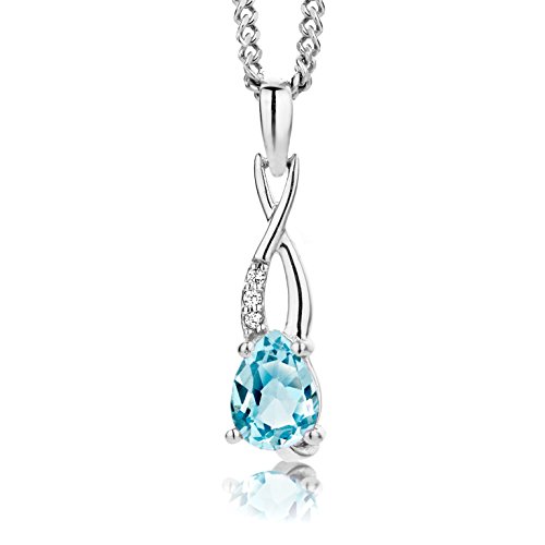 ByJoy Damen-Kette Mit Anhänger 925 Sterling- Silber Tropfenschliff Blau Topas 45cm von Byjoy