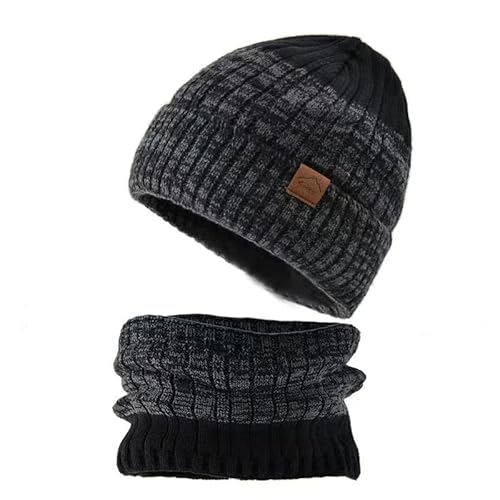 Bymitge Winter Warme Mütze Beanie Schal Set Wolle Strickmütze Wintermütze und Loop Schal mit Dicke Fleecefutter für Herren und Damen Geschenk Winterzubehör von Bymitge