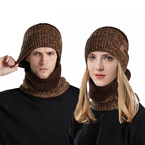 Bymitge Winter Warme Mütze Beanie Schal Set Wolle Strickmütze Wintermütze und Loop Schal mit Dicke Fleecefutter für Herren und Damen Geschenk Winterzubehör von Bymitge