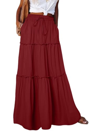 Byoauo Damen Lang Rock A-Linie Elastische Hohe Taille Boho Röcke Maxi Skirts von Byoauo