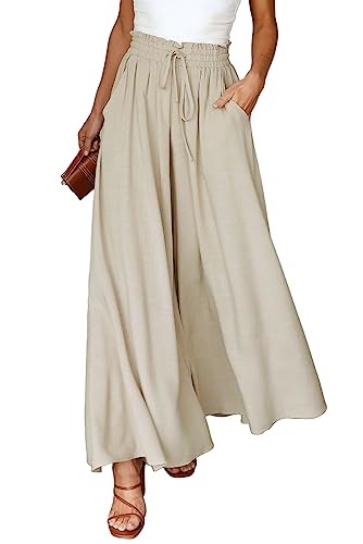 Byoauo Damen Leinenhose Sommer Leicht Weites Bein Lang Locker Hosen Stoffhose Sommerhosen von Byoauo