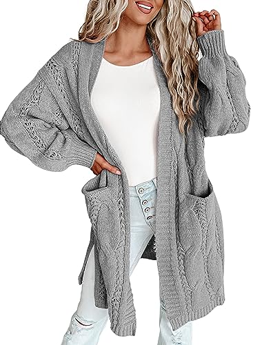 Byoauo Damen Strickjacke Lang Elegant Warm Grobstrick Cardigan Pullover von Byoauo