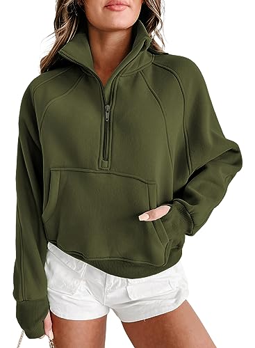 Byoauo Damen Sweatshirt Reißverschluss Baumwolle Fleece Oversize Pullover Jumper von Byoauo