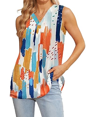 Byoauo Damen Tank Top Sommer Ärmellose V-Ausschnitt Plissiert Loose Fit Bluse Shirt von Byoauo