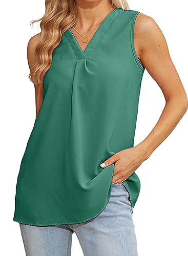 Byoauo Damen Tank Top V-Ausschnitt Ärmellose Sommer Top Elegant Oberteile Tunika von Byoauo