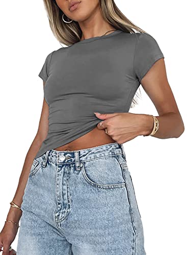 Byoauo Damen Tshirt Slim Fit Y2k Top Kurzarm Crop Top Sportshirt Vintage Clothes von Byoauo