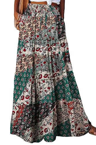 Byoauo Maxi Langer Röcke für Damen Boho Blumen Hohe Taille A-Linie mit Taschen Freizeit Sommer Rock Maxirock von Byoauo