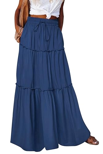 Byoauo Rock Damen Lang Boho Blumen Hohe Elastische Taille mit Taschen und Gürtel Maxi Skirt Faltenrock Strandrock Freizeitrock Byoauo Rock Damen Lang Boho Blumen Hohe Elastische Taille mit Taschen und Gürtel Maxi Skirt Faltenrock Strandrock Freizeitrock von Byoauo