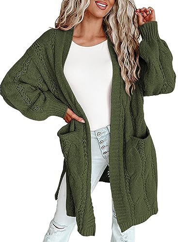 Byoauo Strickjacke Damen Lang Grobstrick V-Ausschnitt Winter Crdigan Strickpulli von Byoauo