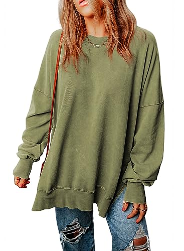 Byoauo Sweatshirt Damen Oversize Rundhals Classic Langarm Pullover Sweater Shirt von Byoauo