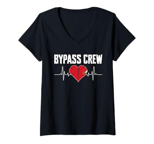 Damen Bypass Crew Heart Surgery Get Well Soon T-Shirt mit V-Ausschnitt von Bypass Herzoperation Design Idee