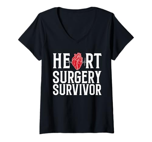 Damen Heart Surgey Survivor Bypass Get Well Soon T-Shirt mit V-Ausschnitt von Bypass Herzoperation Design Idee