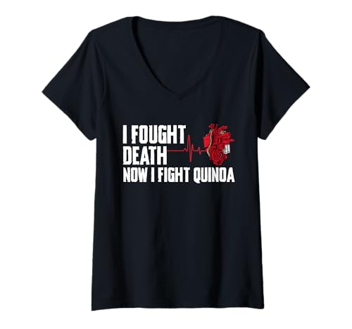 Damen I Fought Death Now I Fight Quinoa Bypass Heart Surgery T-Shirt mit V-Ausschnitt von Bypass Herzoperation Design Idee