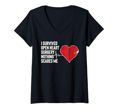 Damen I Survived Open Heart Surgery Bypass Get Well Soon T-Shirt mit V-Ausschnitt von Bypass Herzoperation Design Idee