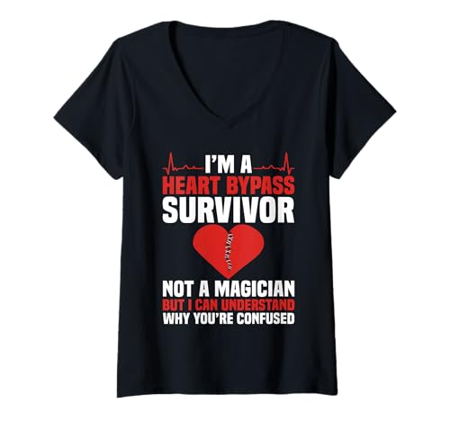 Damen Im A Heart Bypass Survivor Not A Magician T-Shirt mit V-Ausschnitt von Bypass Herzoperation Design Idee
