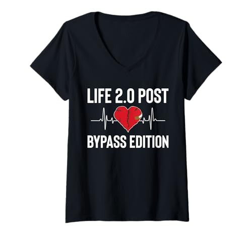 Damen Life 2.0 Post Bypass Edition Heart Surgery Get Well Soon T-Shirt mit V-Ausschnitt von Bypass Herzoperation Design Idee