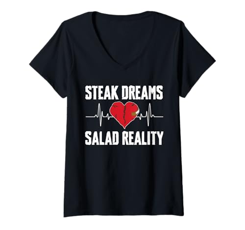 Damen Steak Dreams Salad Reality Bypass Heart Surgery T-Shirt mit V-Ausschnitt von Bypass Herzoperation Design Idee
